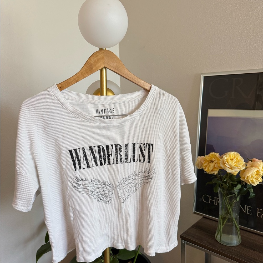 White 'Wanderlust' Graphic Crop Tee